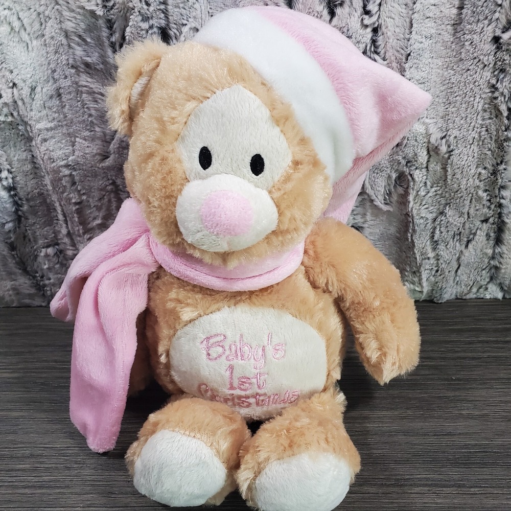Baby's First 1st Christmas Soft Plush 12"  Girl's Teddy Bear Pink Cuddle Barn